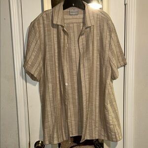 Men's Beige Striped Casual Button-Down Shirt